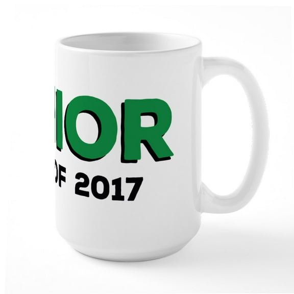 CafePress - Senior Class 2017 Green Large Mug - 15 oz Ceramic Large White Novelty Mug