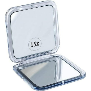 MIRRORVANA Small Compact 15X Magnifying Mirror for Travel - Handheld, Foldable & Lightweight - Mini Pocket-Sized Magnified Mirror for Purse - Square 3.3” x 3.3”