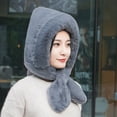 thumbnail image 4 of comerut Women Winter Hat with Integrated Scarf Thick Warm Faux Rabbit Fur Solid Color Full Protection Outdoor Cycling Travel Cold Weather Cap, 4 of 8