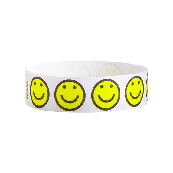 500 Tyvek WristCo Wristbands for Events | Smiley Face | Water-proof Tamper-Proof Designs Prevents Reuse – Premium Grade Bracelet for Hospitals & Medical ID, Party, VIP Identification, USA Made