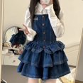 thumbnail image 1 of New Spring Women‘s Sweet Y2K Solid Color Denim Suspender Dress with Waist Ruffled Skirt - Short Skirt Suit Design, 1 of 1