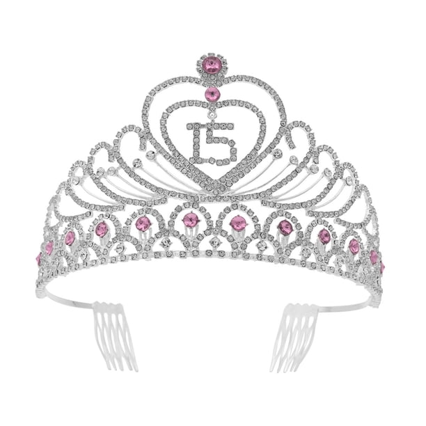 Tiara de cristal con diamantes de imitación para fiesta de cumpleaños, corona para quinceañeras (rosa)