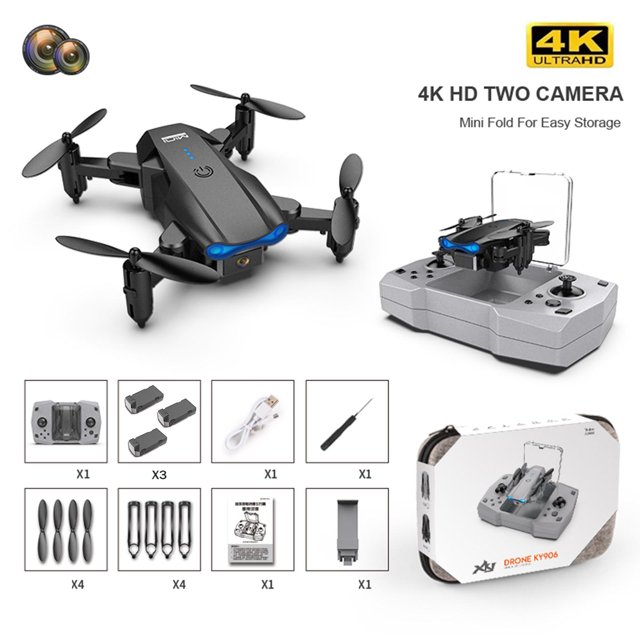 KY906 Imagen tecla Rotación automática Iicación de trayectoria s Juguetes para Cámara dual negra Cámara dual negra 3B Hugo Mini avión plegable