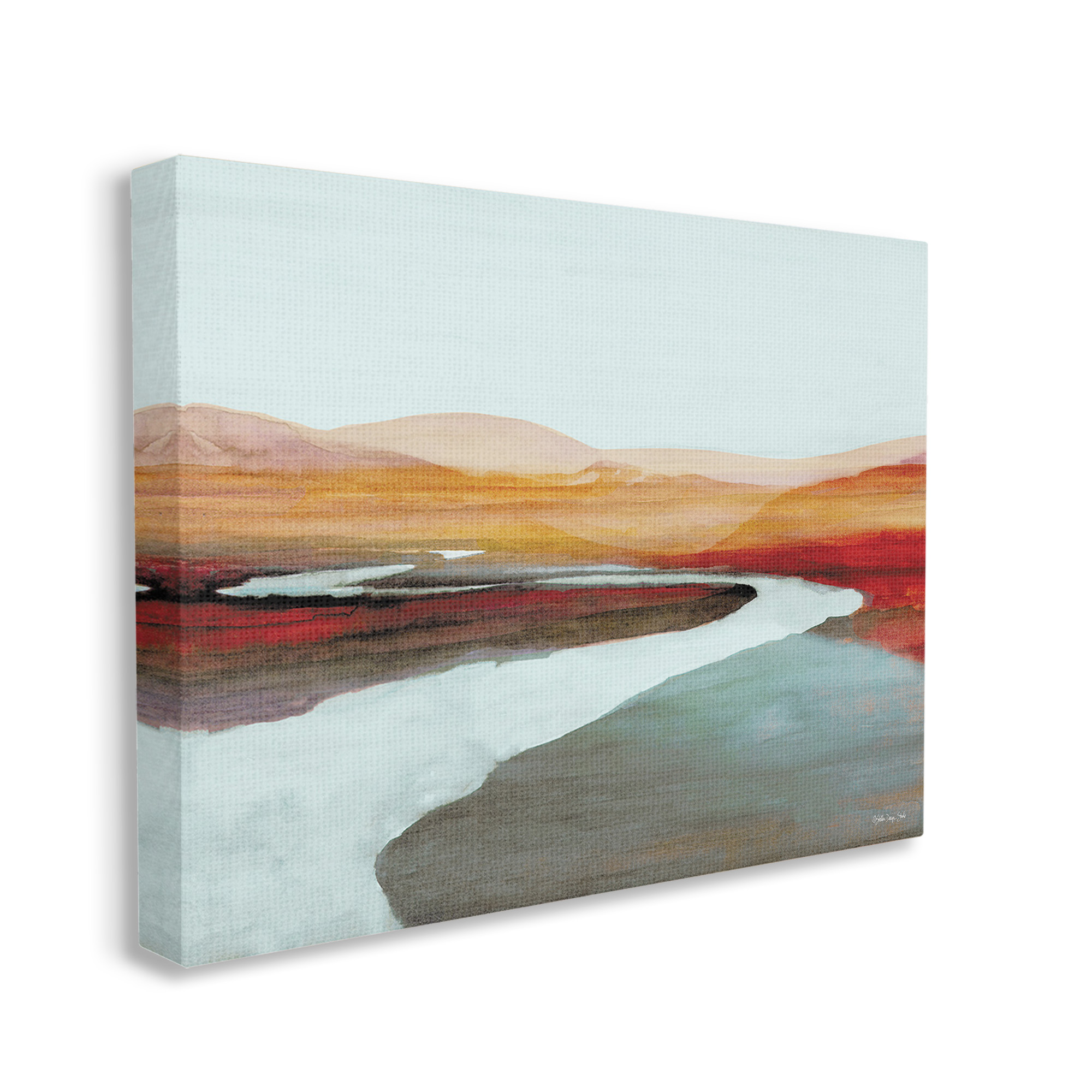 Stupell Industries Flowing River Landscape Landscape Painting Gallery Wrapped Canvas Art Print Wall Art, 40 x 30