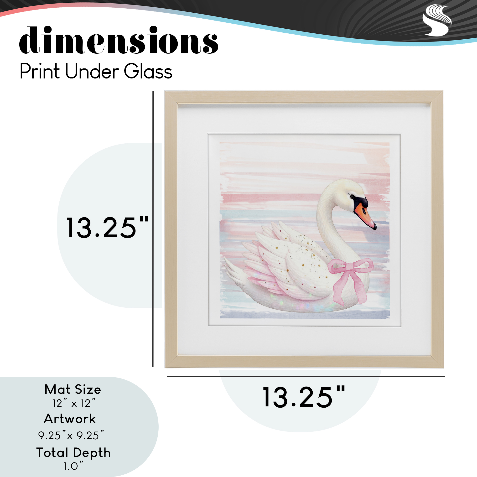Pink Swan with Ribbon Birch Framed Print Under Glass, design by Kim Allen