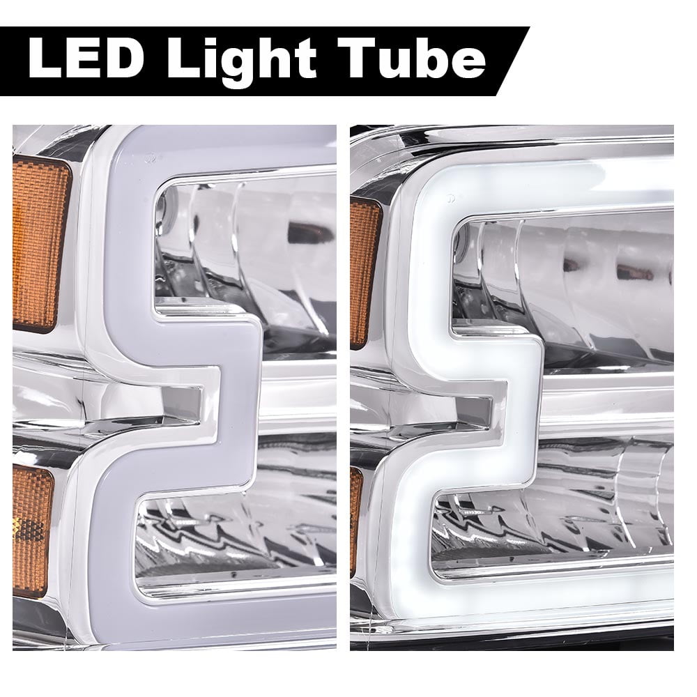 CROSSDESIGN LED DRL Headlights Assembly Headlamps Fit for Ford F250 F350 F450 F550 Super Duty 2005-2007