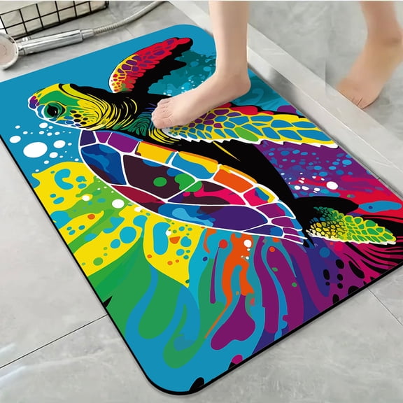 1pc Colorful Sea Turtle Art Bathroom Rug Bathroom Decor and Accessories- Durable,Anti Slip,And Quick Drying,Suitable For Indoor/outdoor Use - Perfect For Bathrooms,Bedrooms,Kitchens