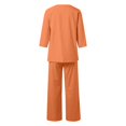 thumbnail image 5 of Fiaer,Womens Oversized 3/4 Sleeve Linen Side Button Lounge Wear Sets with Pocket,Women's Loose Fit Casual Trendy Solid Outfits Set,Ladies Wide Leg Pants and V Neck Shirts 2 Piece Orange XXL, 5 of 7