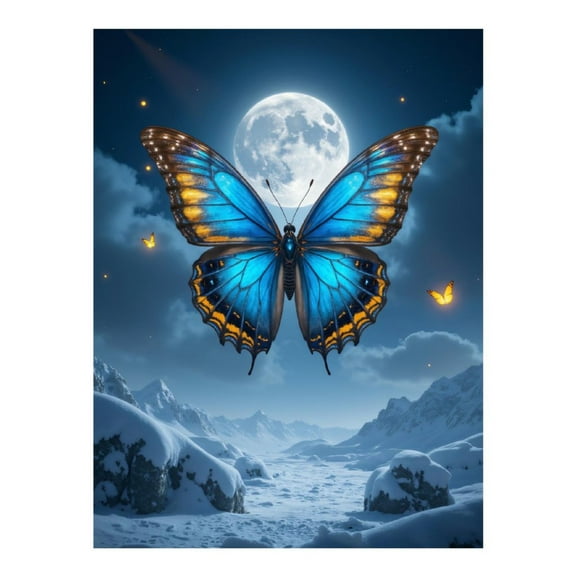 Diamond Art Kit for Adults, Blue Butterfly Moonlit Snow Scene Diamond Painting for Adults Beginners, 5D DIY Diamond Art Painting Kits, Colorful Diamond Painting Craft for Home Decor 12x16