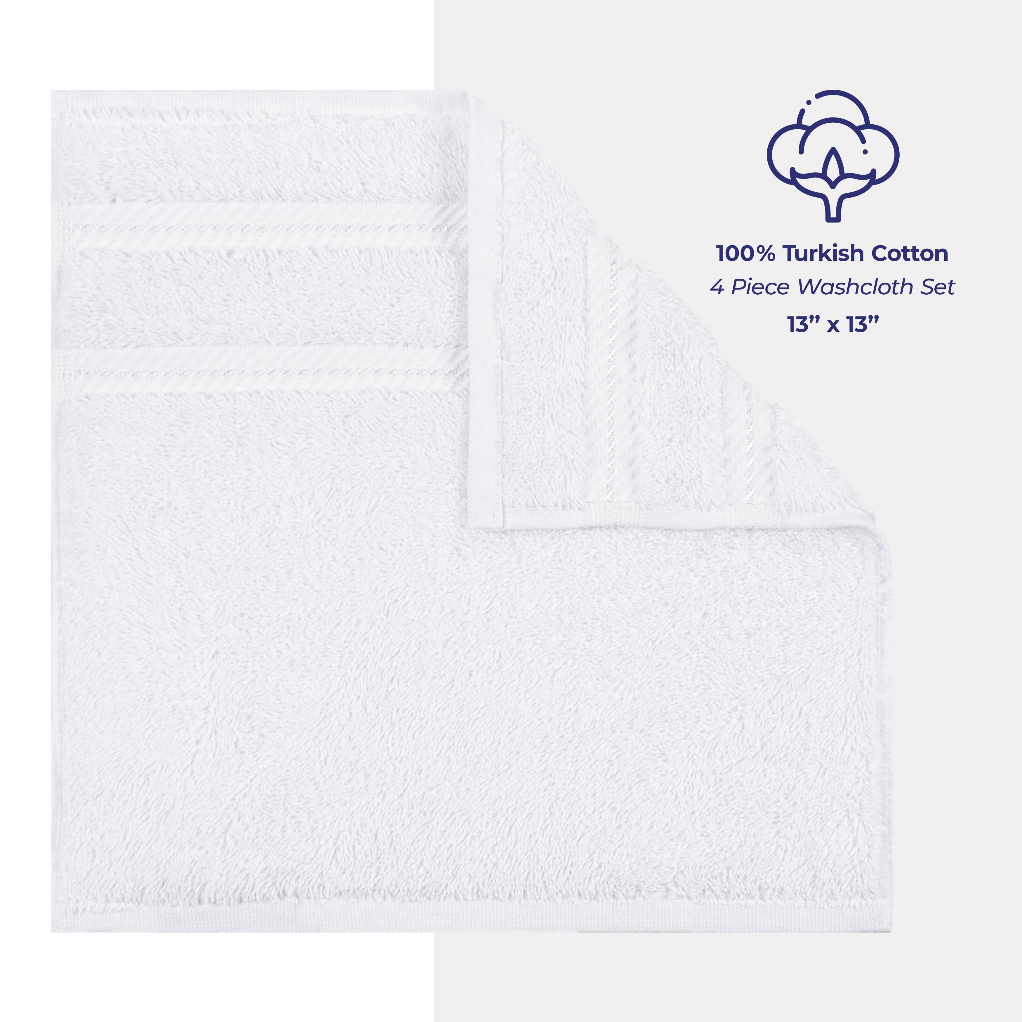 American Soft Linen Luxury 4 Piece Washcloth Set, 100% Cotton Turkish Washrags and Washcloths, White