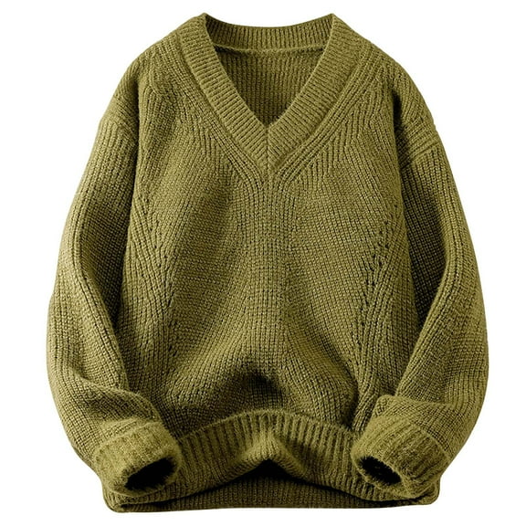Yiliang Cable Knit Cardigan Sweater for Men Fall and Winter Long Sleeve Warm and Thermal Top Clothes ,Army Green,L