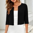 thumbnail image 2 of Lutiedan Shrugs for Women 3/4 Sleeve Open Front Cropped Cardigan Lightweight Casual Solid Color Bolero Cardigan,Black, 2 of 8