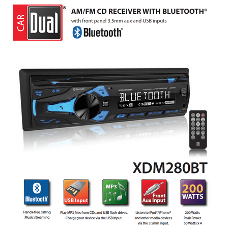 Dual Electronics XDM280BT Multimedia Detachable 3.7 inch LCD Single DIN Car Stereo with Built-In Bluetooth, CD, USB, MP3 & WMA (Best Single Din Car Stereo)