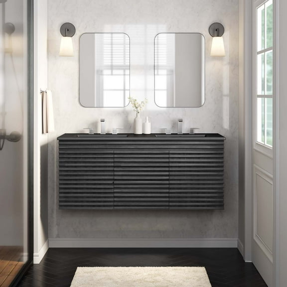 Modway Render 48" Wall-Mount Bathroom Vanity in Charcoal Black