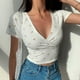 thumbnail image 2 of Y2K Vintage Floral Cross Crop Top camiseta mujer recortada delgada manga corta cuello pico Sexy verano ropa camiseta mujer Tops Tan Jianjun  unisex, 2 of 2