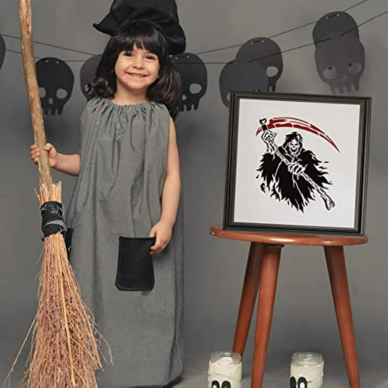 BENECREAT Halloween Stencils - 12x12 Inch Grim Reaper Skeleton Scythe Templates For Painting & DIY Decor