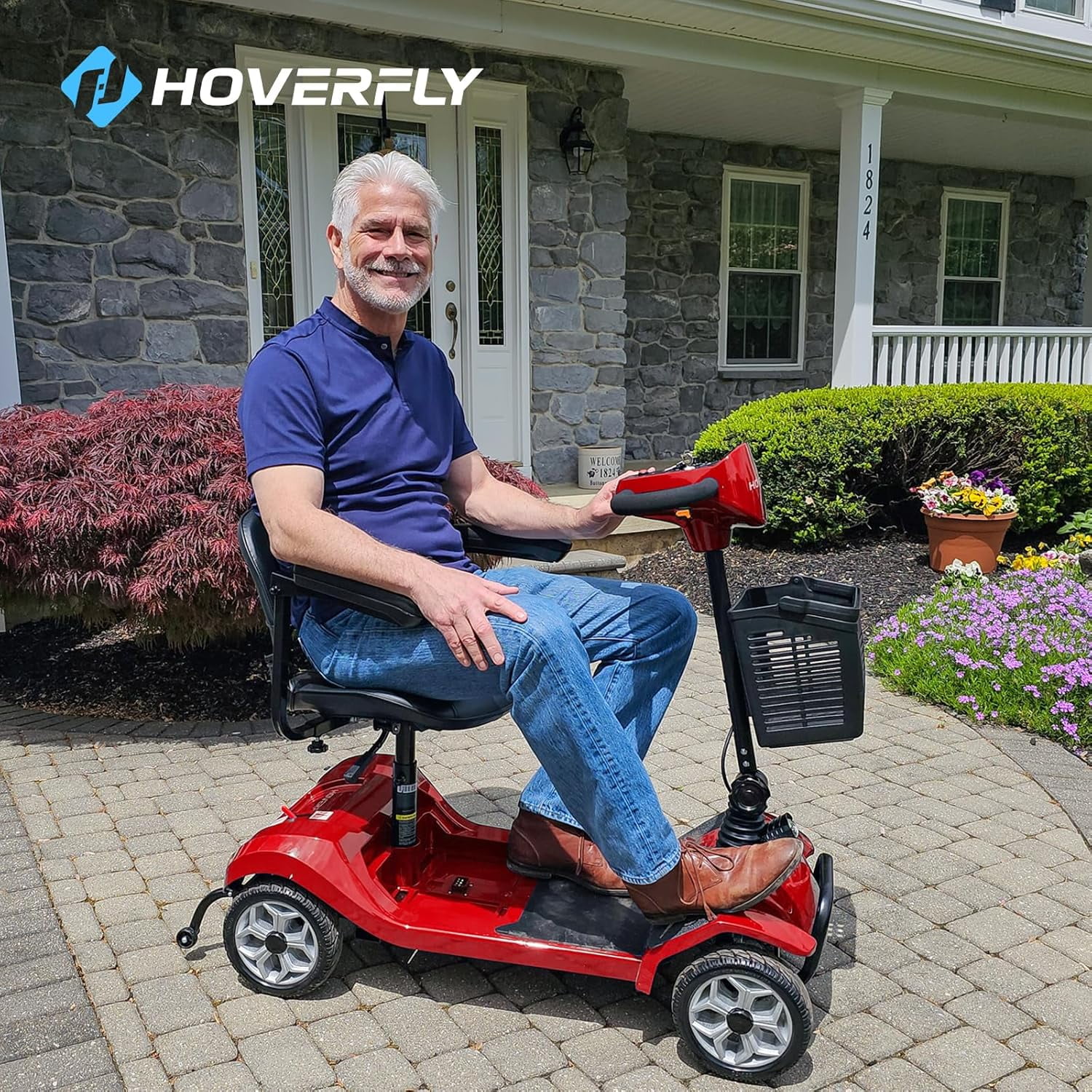 Hoverfly T4 Electric Mobility Scooter for Seniors, 4 Wheels, 330 lbs Capacity, Basket & LED Lights, Red