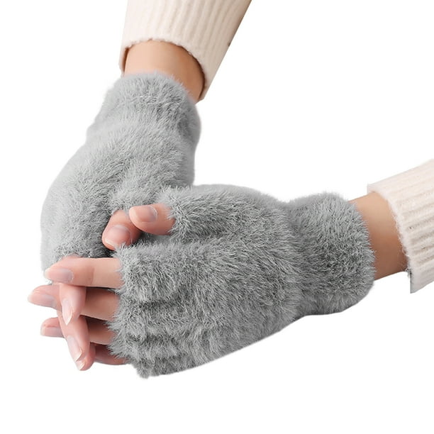 2 Pairs Winter Fingerless Gloves Half Finger Gloves Warm Stretchy Gloves with Finger Holes Women s Cold Weather Gloves