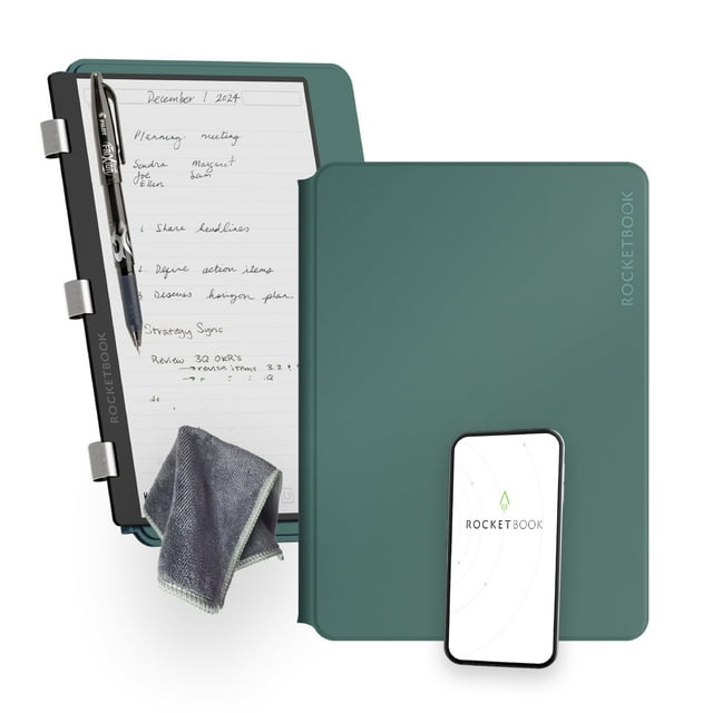 Nouveau Rocketbook Pro 2.0 Carnet Intelligent / Vert / Carnet de Bureau Scannable avec Lot de 20 Pages - Ligné et à Points / Couverture Rigide en Cuir Végane Réutilisable N