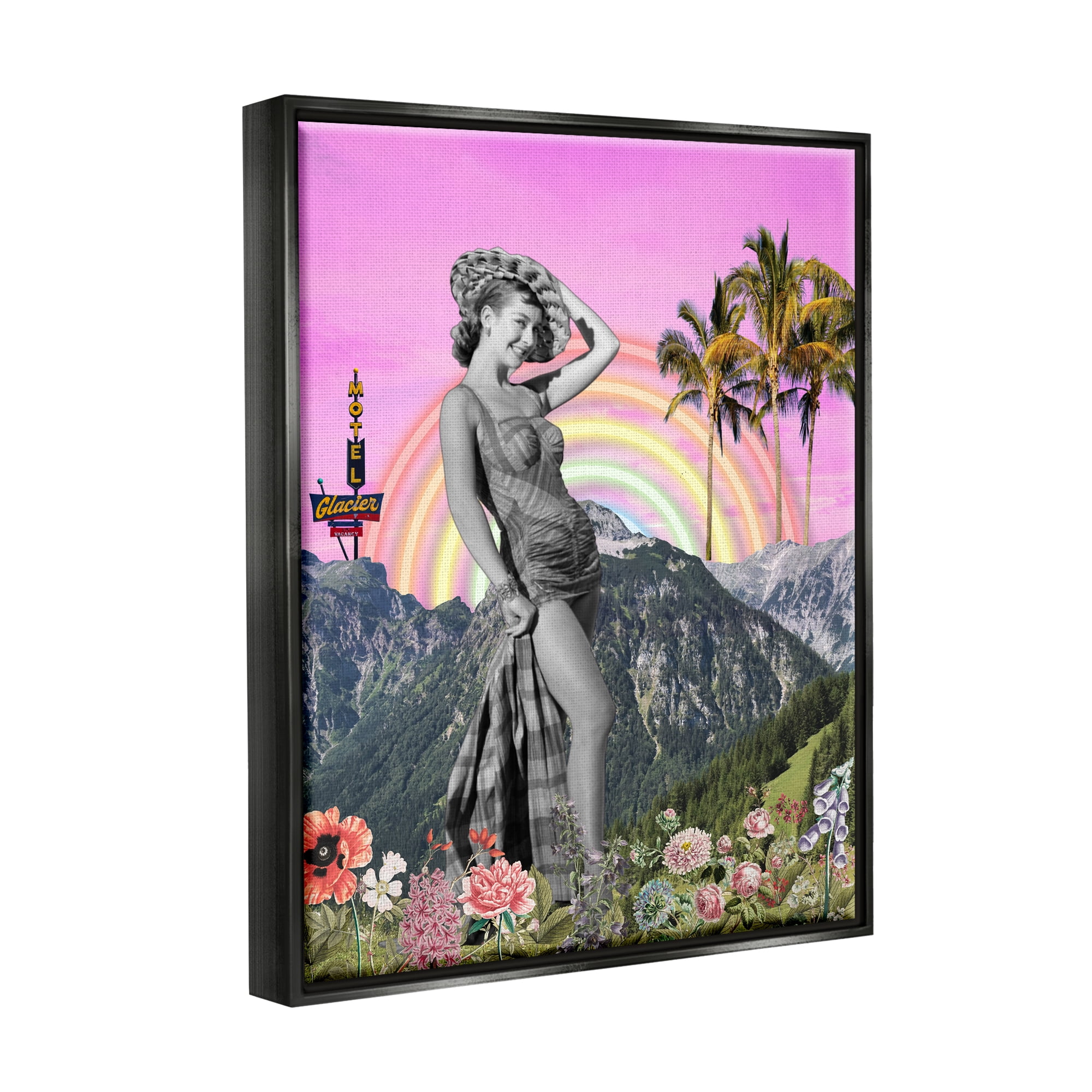 Stupell Industries Summer Woman & Flowers Botanical & Floral Painting Black Floater Framed Canvas Art Print Wall Art, 17 x 21