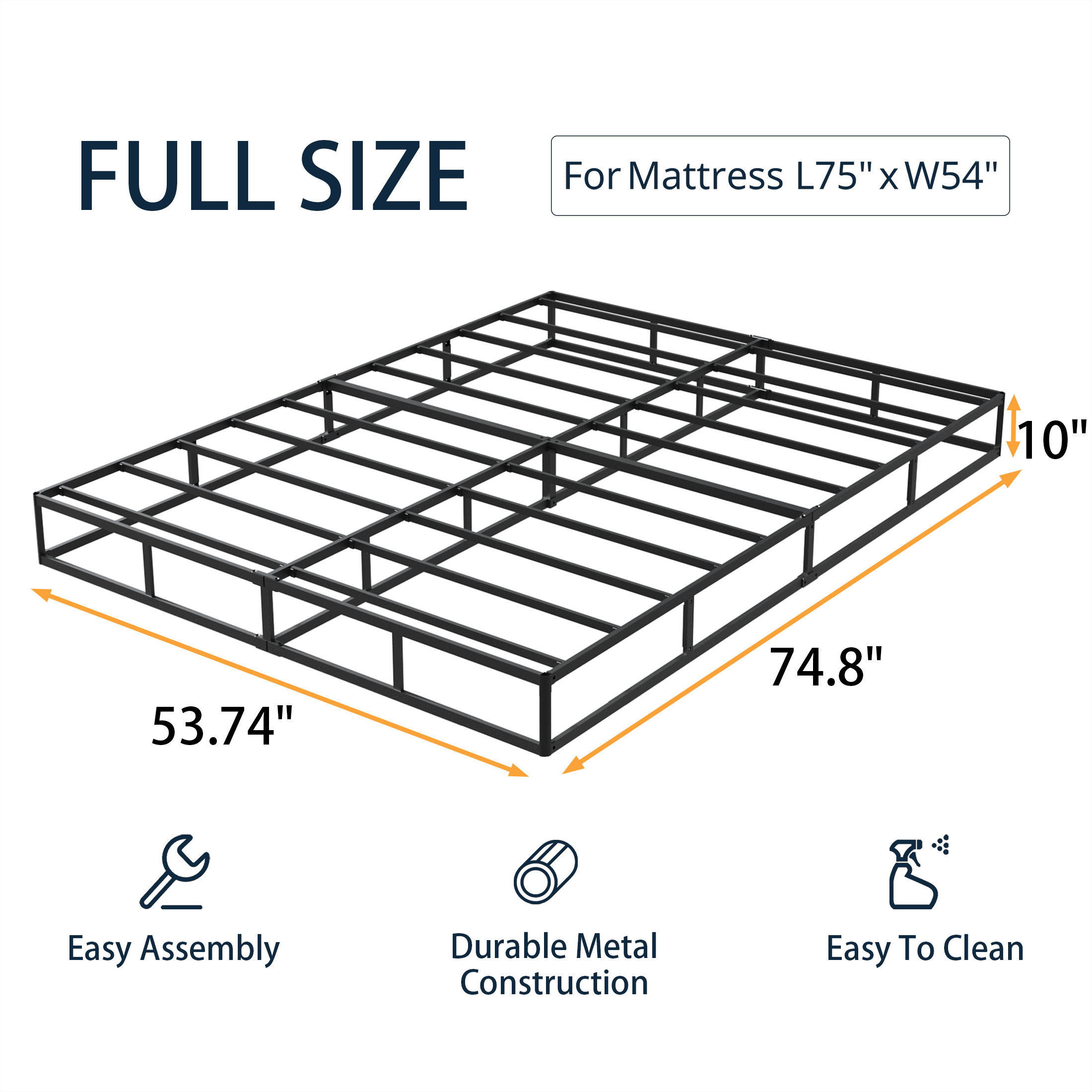 10-inch Full Box Spring, Heavy Duty Metal Full Mattress Foundation with Fabric Cover, Noise-Free, Easy Assembly