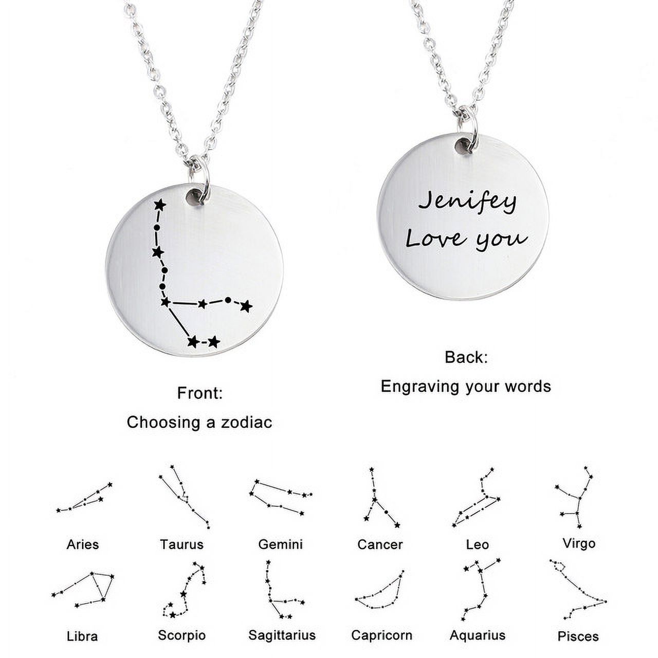 Zodiac Jewelry - Horoscope Constellation Necklace - Zodiac Birthday Gift with Back Can Engraved Name - Zodiac Gift for Girl
