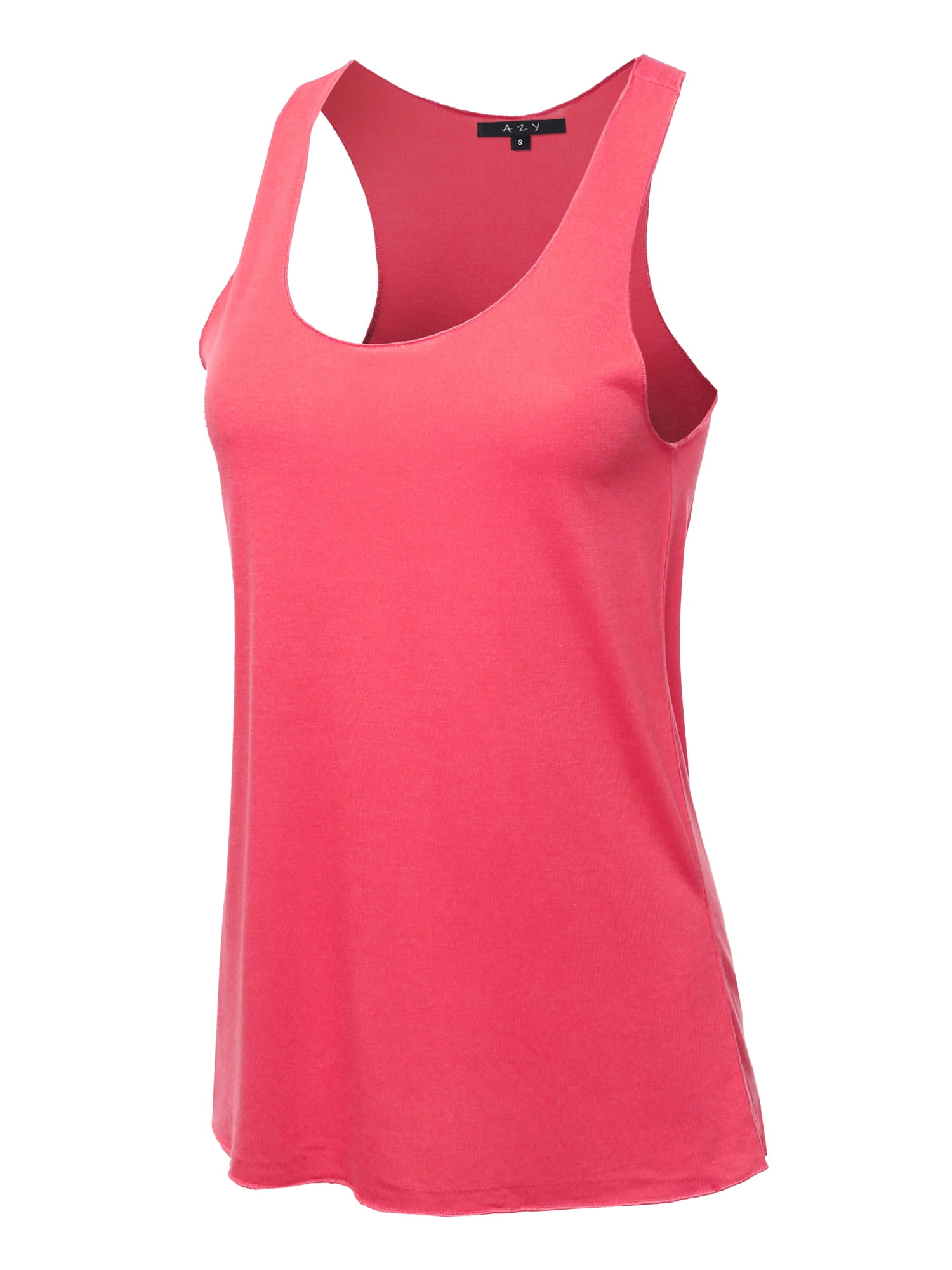 A2y Womens Basic Solid Loose Fit Flowy Scoop Neck Racer Back Tank Top Coral L 