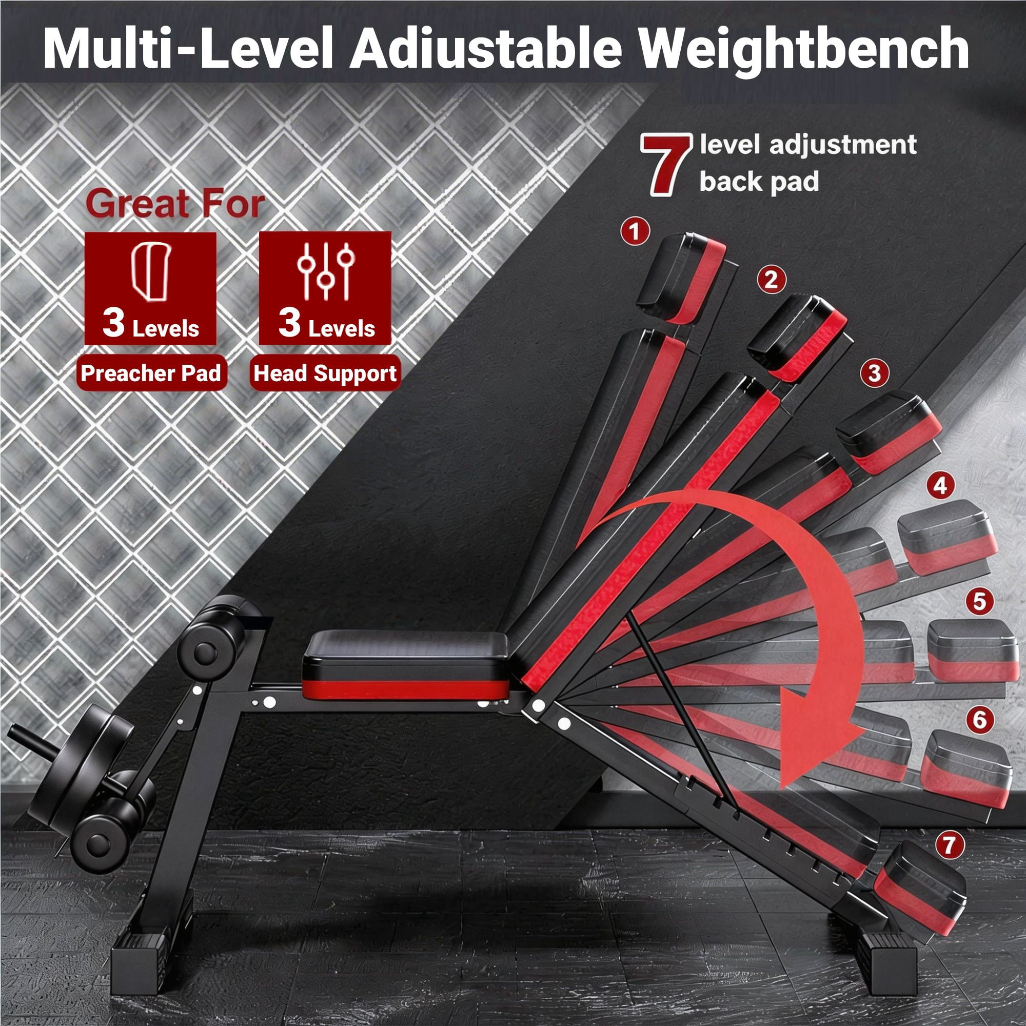 Weight Bench,Blacksmith Foldable Workout Bench with Leg Extension and Extended Headrest,880 LBS Capacity Incline Decline Bench for Home Gym Full Body Exercise