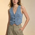 thumbnail image 6 of Women'S Denim Button Up Vest V-Neck Sleeveless Waistcoat Y2K Summer Tank Top, 6 of 6