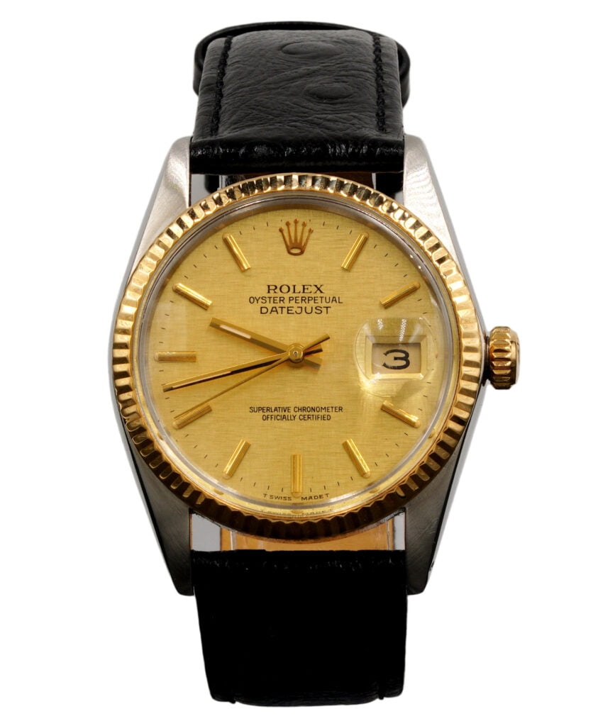 Pre-Owned Mens Rolex Two-Tone 18K/SS Datejust Watch with Gold Linen Dial 16013