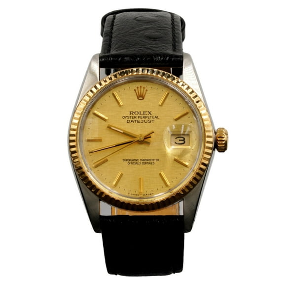 Pre-Owned Mens Rolex Two-Tone 18K/SS Datejust Watch with Gold Linen Dial 16013