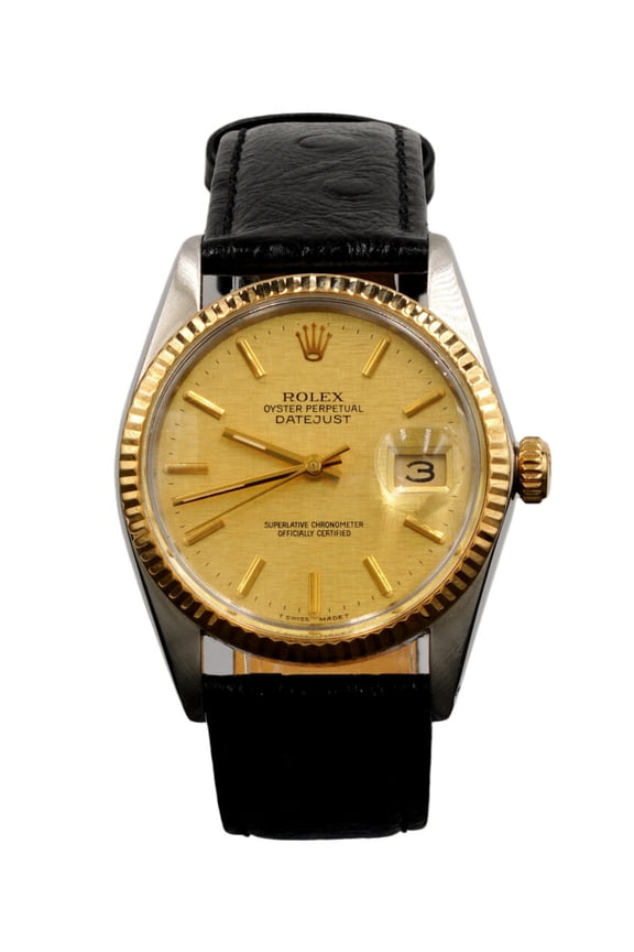 Pre-Owned Mens Rolex Two-Tone 18K/SS Datejust Watch with Gold Linen Dial 16013