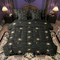 Manfei Bohemian Galaxy Sun 7-Piece Twin Bedding Sets for Teen, Hippie Tribal Moon Bedding Comforter Set, Black Gold Reversible Sheet Sets, Luxury Bedroom Decor
