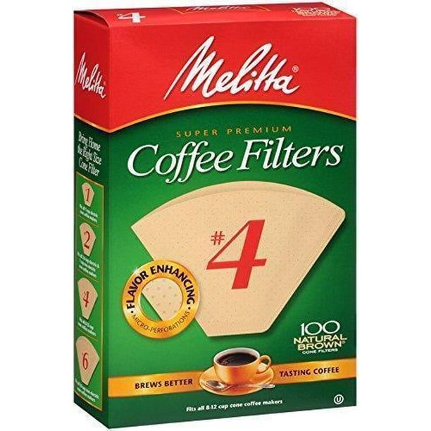 Melittta Super Premium 4 Cone Paper Coffee Filters Natural Brown, 100