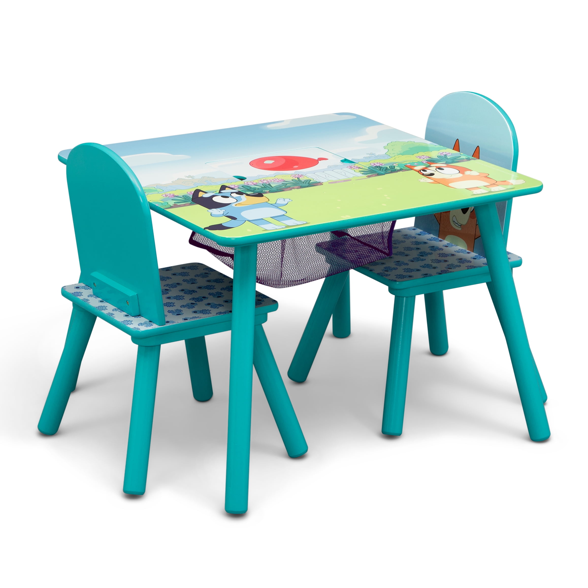 Bluey Table and Chair Set with Storage (2 Chairs Included) by Delta Children - Greenguard Gold Certified, Blue