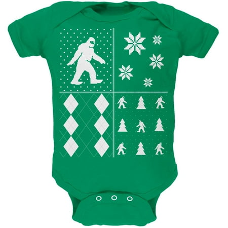 

Sasquatch Festive Blocks Ugly XMAS Sweater Kelly Green Soft Baby One Piece - 12-18 months