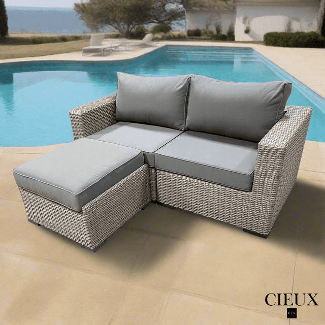 CIEUX Riviera Outdoor Patio Wicker Small Sectional Sofa in Grey with Sunbrella Canvas Charcoal Cushions