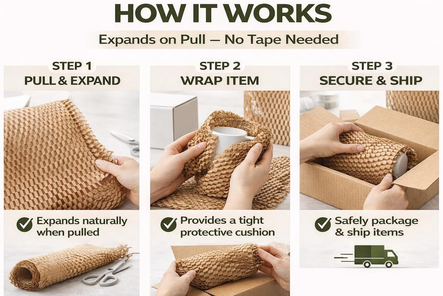 Pacron Recyclable Honeycomb Packing Paper Roll – Eco-Friendly Kraft Wrapping Paper for Shipping, Moving & Gift Packaging – Protective Cushioning Wrap – Made in USA (20” x 875’)