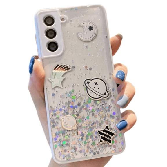 CASELIX Universe Bling Clear Case Compatible with Samsung Galaxy S21 Ultra, Glitter Case for Women Cute Slim Soft Slip Resistant Protective Phone Case Cover - White