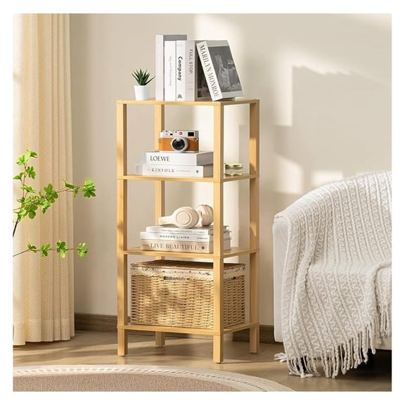 SONGMY 4 Tier Tall Bookshelf with Storage - Small Bookcase for Small Spaces, Shelf for Living Room, Office, Bedroom, Kitchen - Industrial Modern Natural Book Shelf