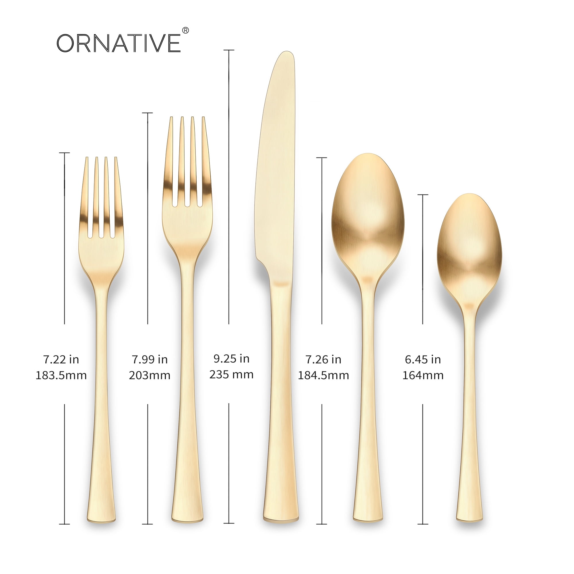 Ornative Flatware - HAB - 18/0 Stainless Steel, Matte-Gold Finish, 20pc Set, Service for 4