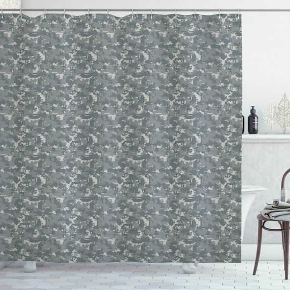 Ambesonne Camouflage Shower Curtain, Neutral Pixel Camo Art, 69"Wx75"L, Blue Grey White