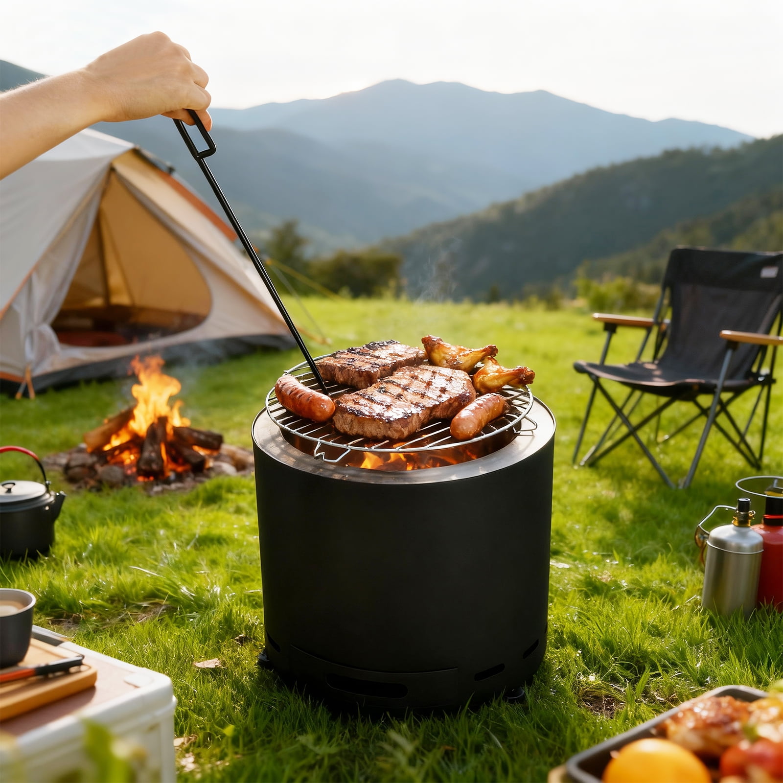 PATIO-IN 15 Inch Smokeless Fire Pit, Black Smokeless Firepit Outdoor with Carry Bag, Portable Outdoor Camping Fire Bowl for Patio Backyard Garden