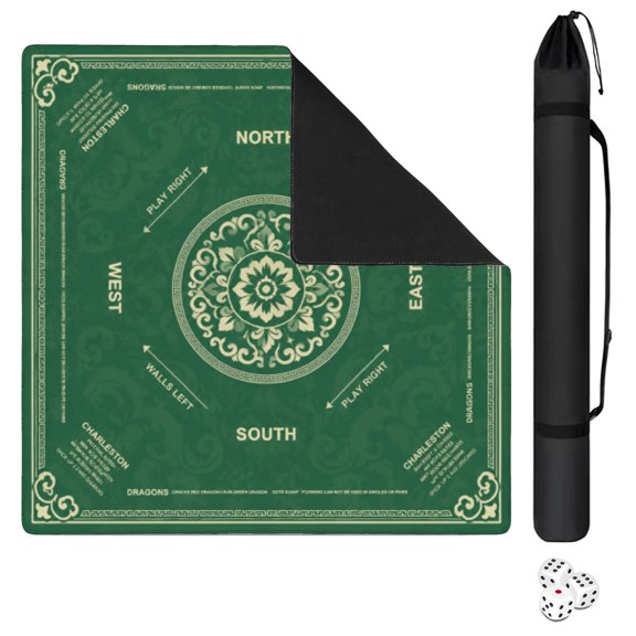 Mahjong Mat 31.5 x 31.5 Inch with Rules and Rubber 3mm, Hand-Painted Look Non-Slip Noise-Reducing American Mahjong Mat