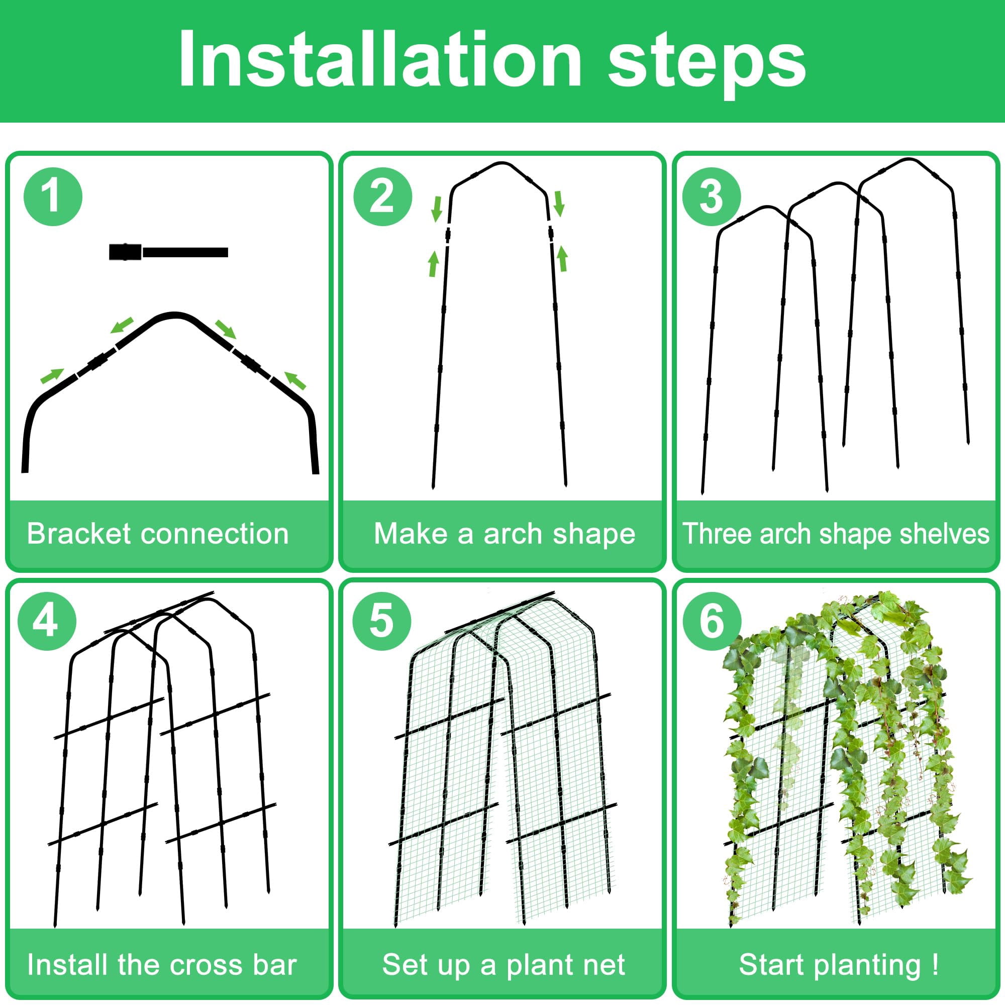 Ebaokuup 87 inch Metal Garden Arch Trellis with Climbing Net for Plants, Flowers and Vegetables