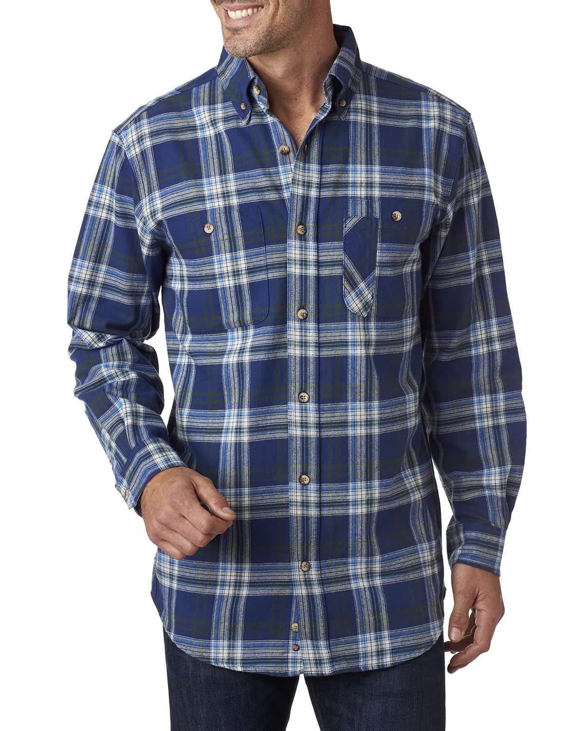 BP7001 Men's Yarn-Dyed Flannel Shirt - Blue/ Green - Small - Walmart.com