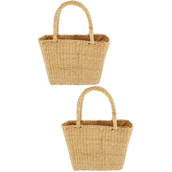 HOMEMAXS 2pcs Woven Handbag Natural Straw Woven Purse Grocery Shopping Bag Tote Bag with Handle