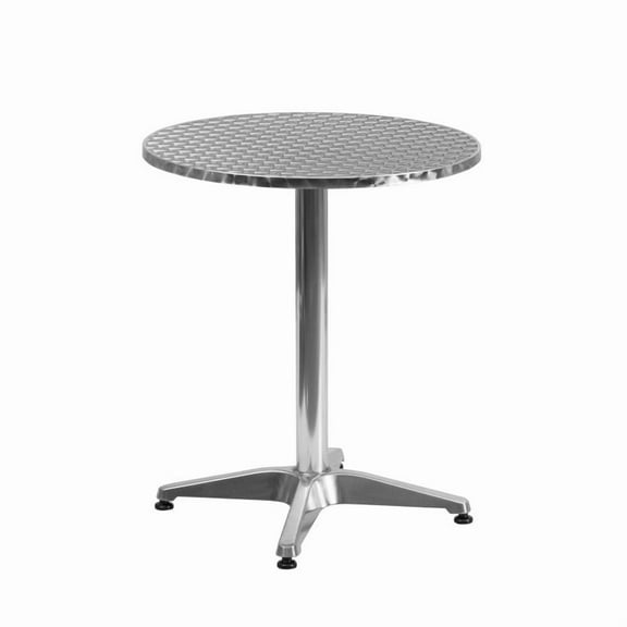 23.5'' Round Silver Aluminum Commercial Restaurant Dining Table with Metal Base For  Indoor or Outdoor Use