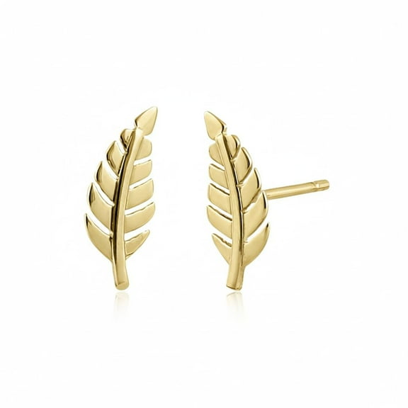 Vinali 14K Solid Gold Small Feather Stud Earrings - 0.39in