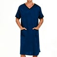 thumbnail image 2 of Mens Nightshirt for Sleeping Short Sleeve V Neck Sleepshirt Nightgown Summer Comfy Big & Tall Henley Sleep Gowns, 2 of 6